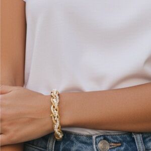 Trifari Gold and Cream Twisted Faux Beads Bracelet Vintage EUC